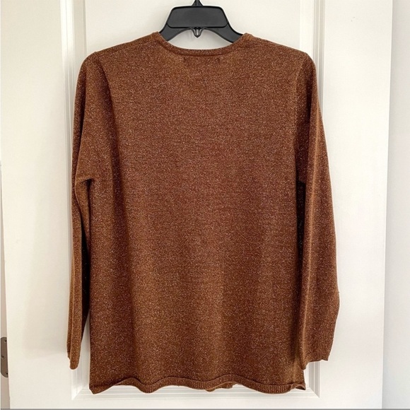 Sag Harbor Brown Gold Metallic Button Down V-Neck Cardigan - Picture 8 of 10